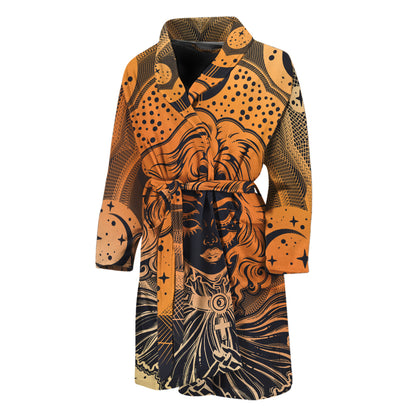 Wiccan Girl And Magical Moon Print Men's Bathrobe