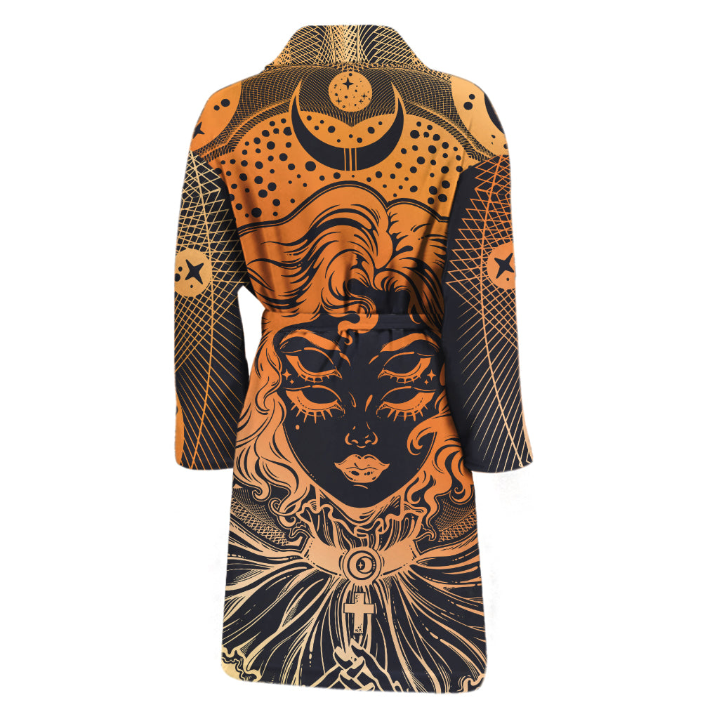 Wiccan Girl And Magical Moon Print Men's Bathrobe