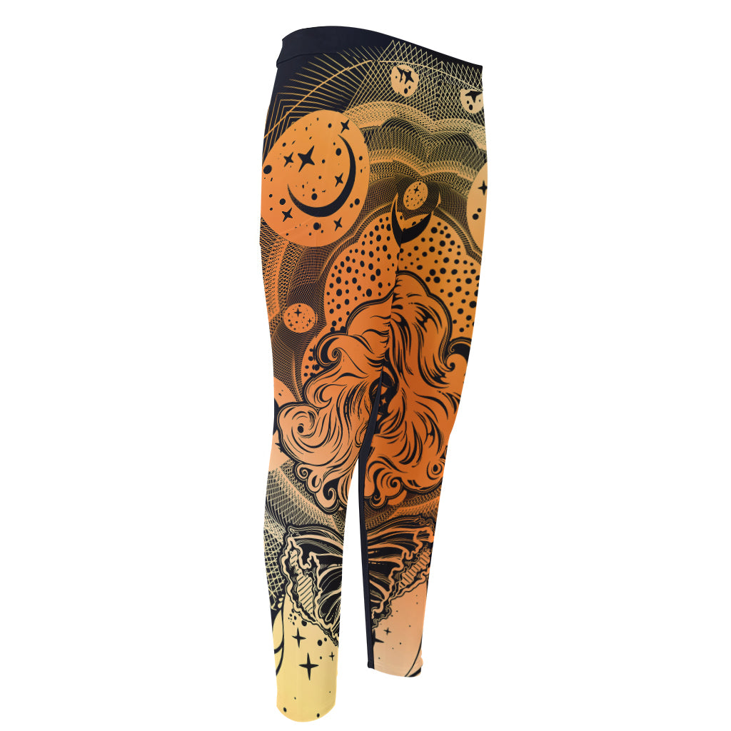 Wiccan Girl And Magical Moon Print Men's Compression Pants