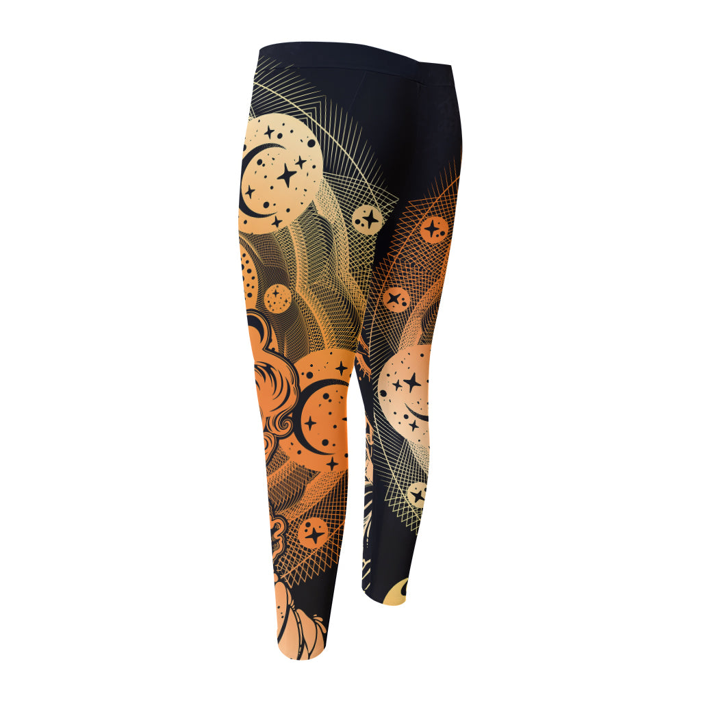 Wiccan Girl And Magical Moon Print Men's Compression Pants