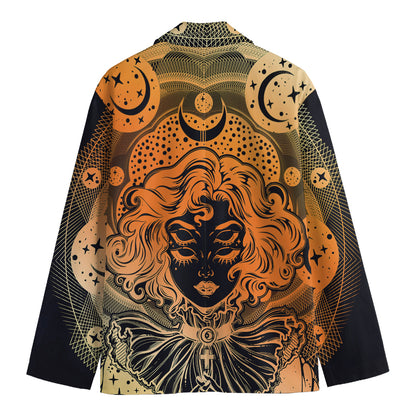 Wiccan Girl And Magical Moon Print Men's Cotton Blazer