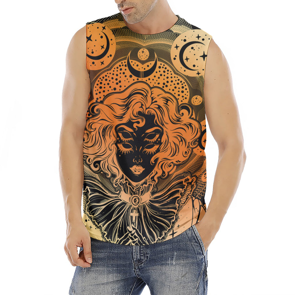 Wiccan Girl And Magical Moon Print Men's Fitness Tank Top