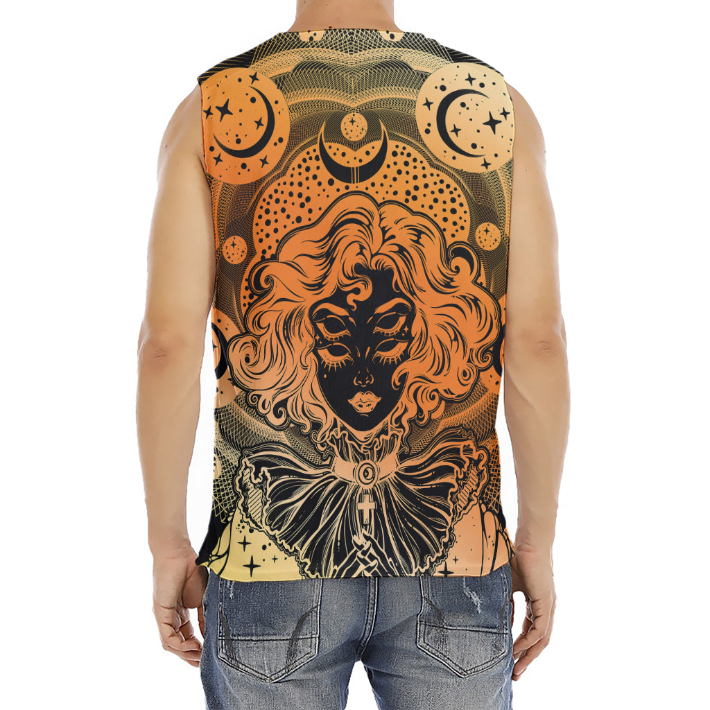 Wiccan Girl And Magical Moon Print Men's Fitness Tank Top