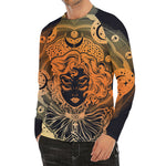 Wiccan Girl And Magical Moon Print Men's Long Sleeve Rash Guard