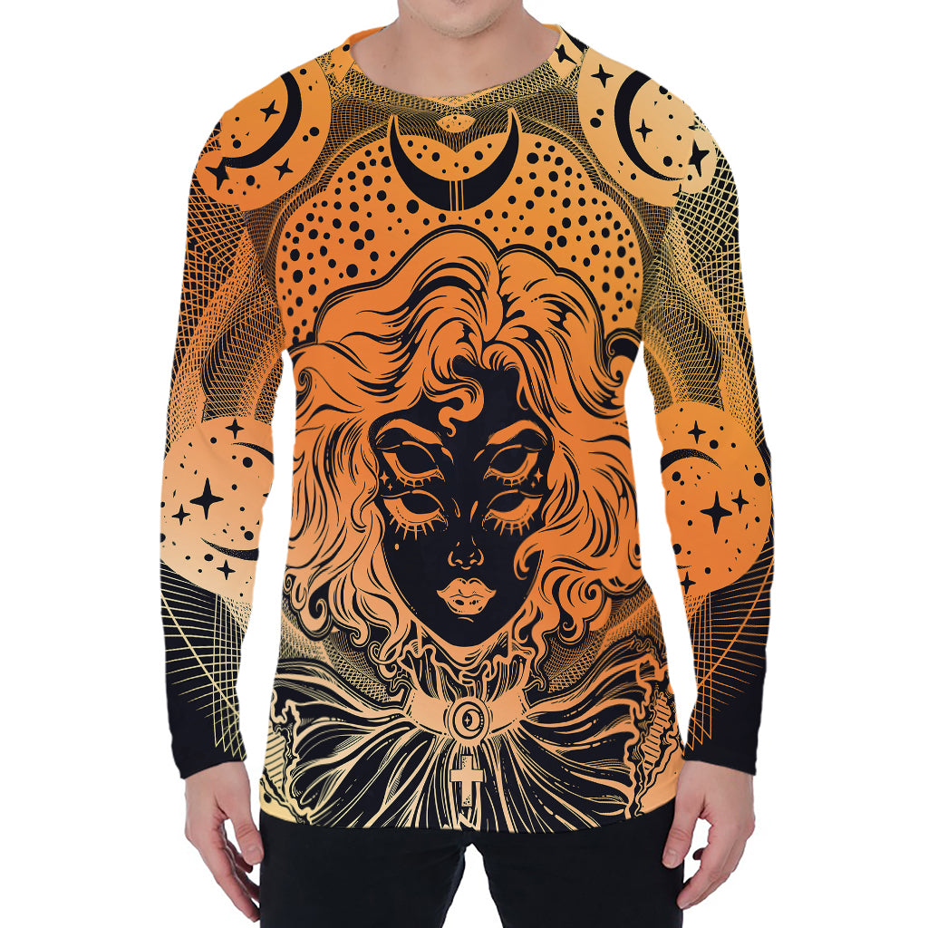Wiccan Girl And Magical Moon Print Men's Long Sleeve T-Shirt