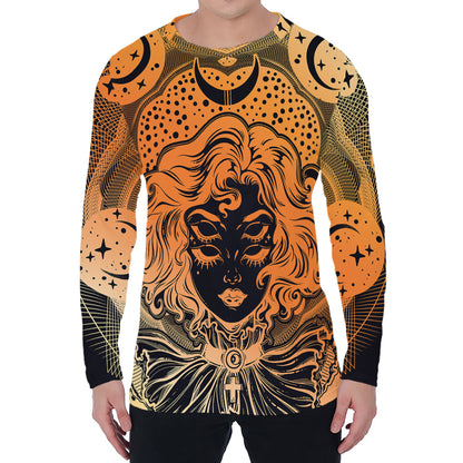 Wiccan Girl And Magical Moon Print Men's Long Sleeve T-Shirt