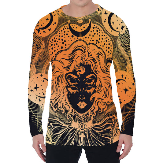Wiccan Girl And Magical Moon Print Men's Long Sleeve T-Shirt