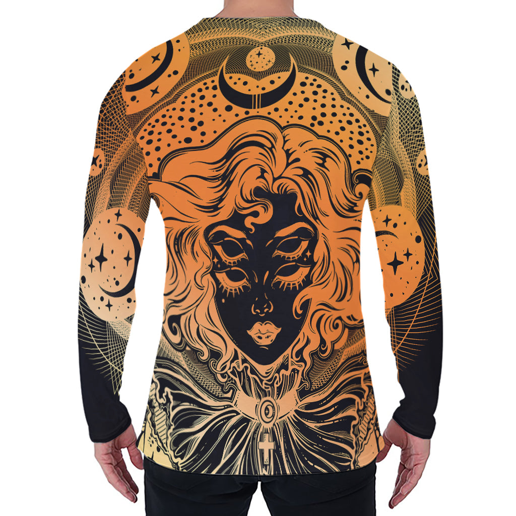Wiccan Girl And Magical Moon Print Men's Long Sleeve T-Shirt