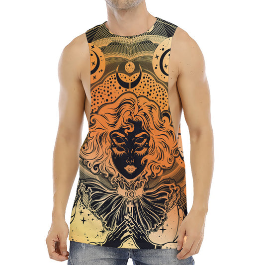 Wiccan Girl And Magical Moon Print Men's Muscle Tank Top