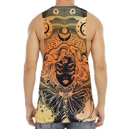 Wiccan Girl And Magical Moon Print Men's Muscle Tank Top