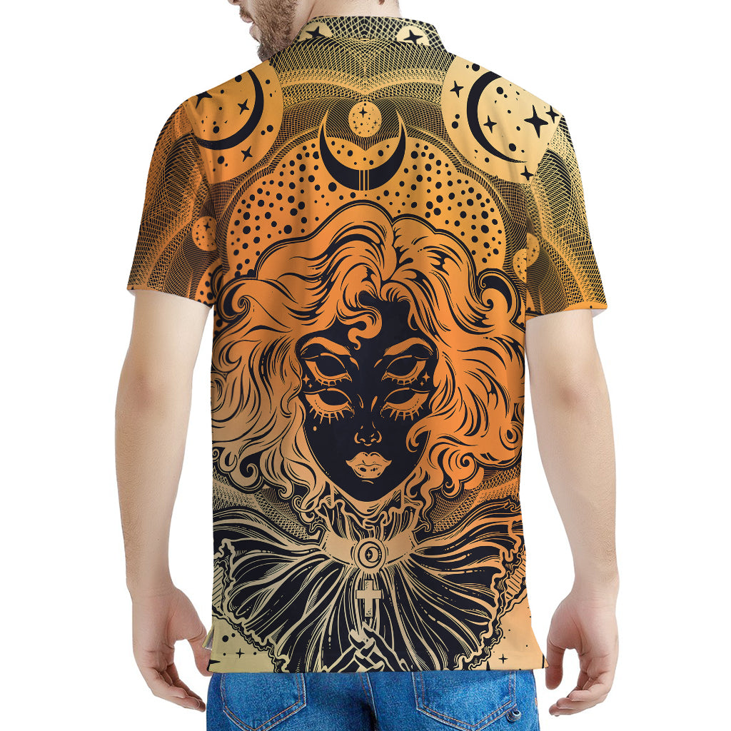 Wiccan Girl And Magical Moon Print Men's Polo Shirt