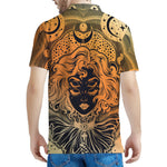 Wiccan Girl And Magical Moon Print Men's Polo Shirt