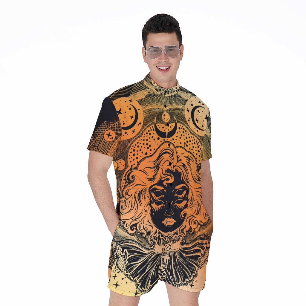 Wiccan Girl And Magical Moon Print Men's Rompers
