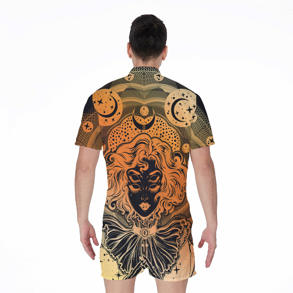 Wiccan Girl And Magical Moon Print Men's Rompers