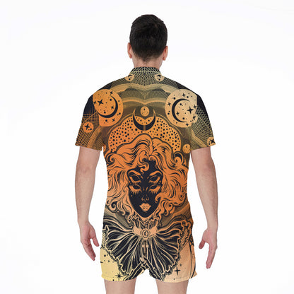 Wiccan Girl And Magical Moon Print Men's Rompers