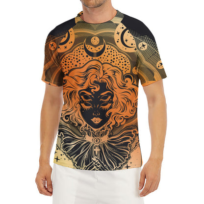Wiccan Girl And Magical Moon Print Men's Short Sleeve Rash Guard