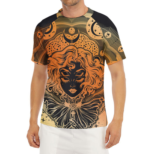 Wiccan Girl And Magical Moon Print Men's Short Sleeve Rash Guard