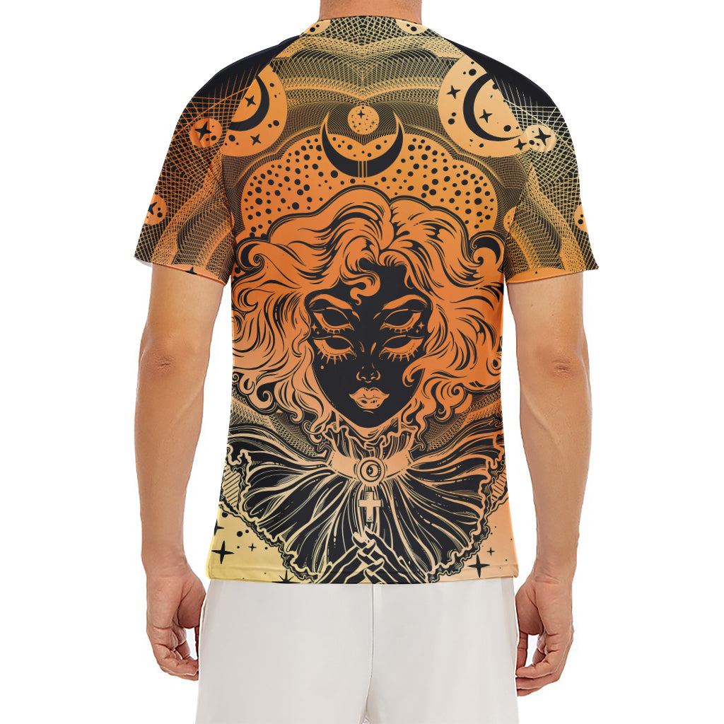Wiccan Girl And Magical Moon Print Men's Short Sleeve Rash Guard