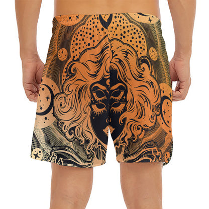 Wiccan Girl And Magical Moon Print Men's Split Running Shorts