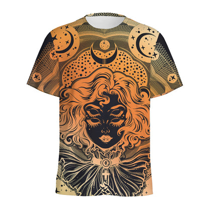 Wiccan Girl And Magical Moon Print Men's Sports T-Shirt
