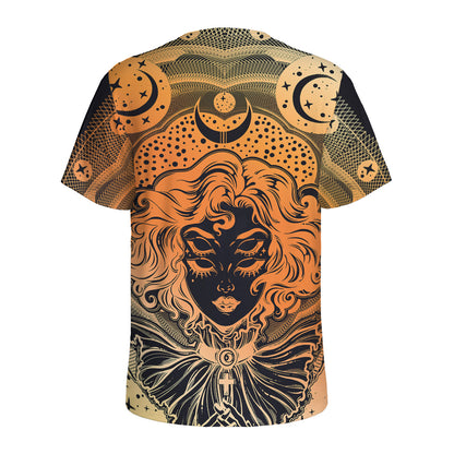 Wiccan Girl And Magical Moon Print Men's Sports T-Shirt