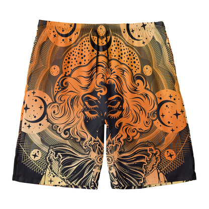 Wiccan Girl And Magical Moon Print Men's Swim Trunks