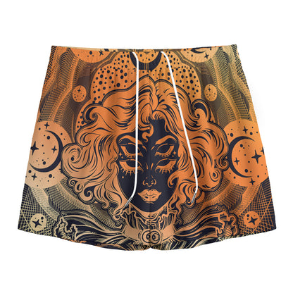Wiccan Girl And Magical Moon Print Mesh Shorts