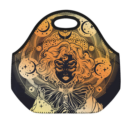 Wiccan Girl And Magical Moon Print Neoprene Lunch Bag