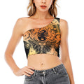 Wiccan Girl And Magical Moon Print One Shoulder Crop Top
