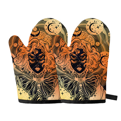 Wiccan Girl And Magical Moon Print Oven Mitts