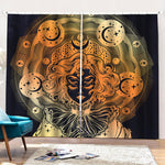 Wiccan Girl And Magical Moon Print Pencil Pleat Curtains