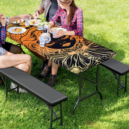 Wiccan Girl And Magical Moon Print Picnic Table Cover