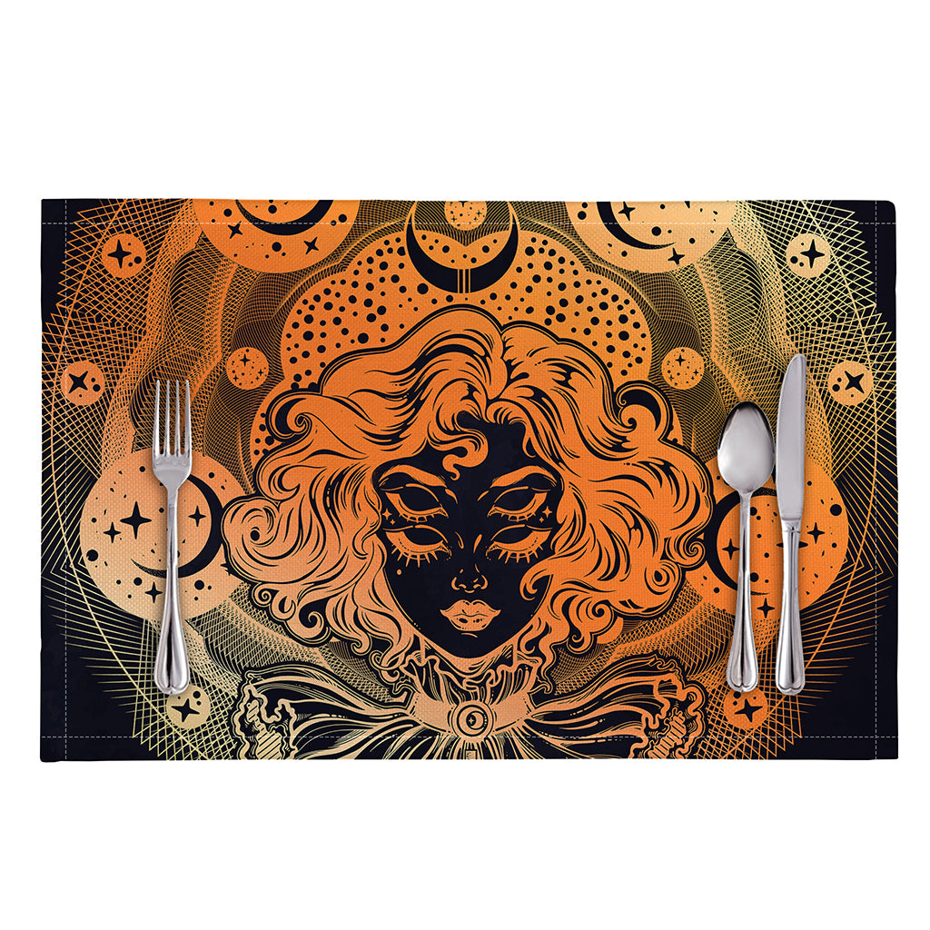 Wiccan Girl And Magical Moon Print Placemat