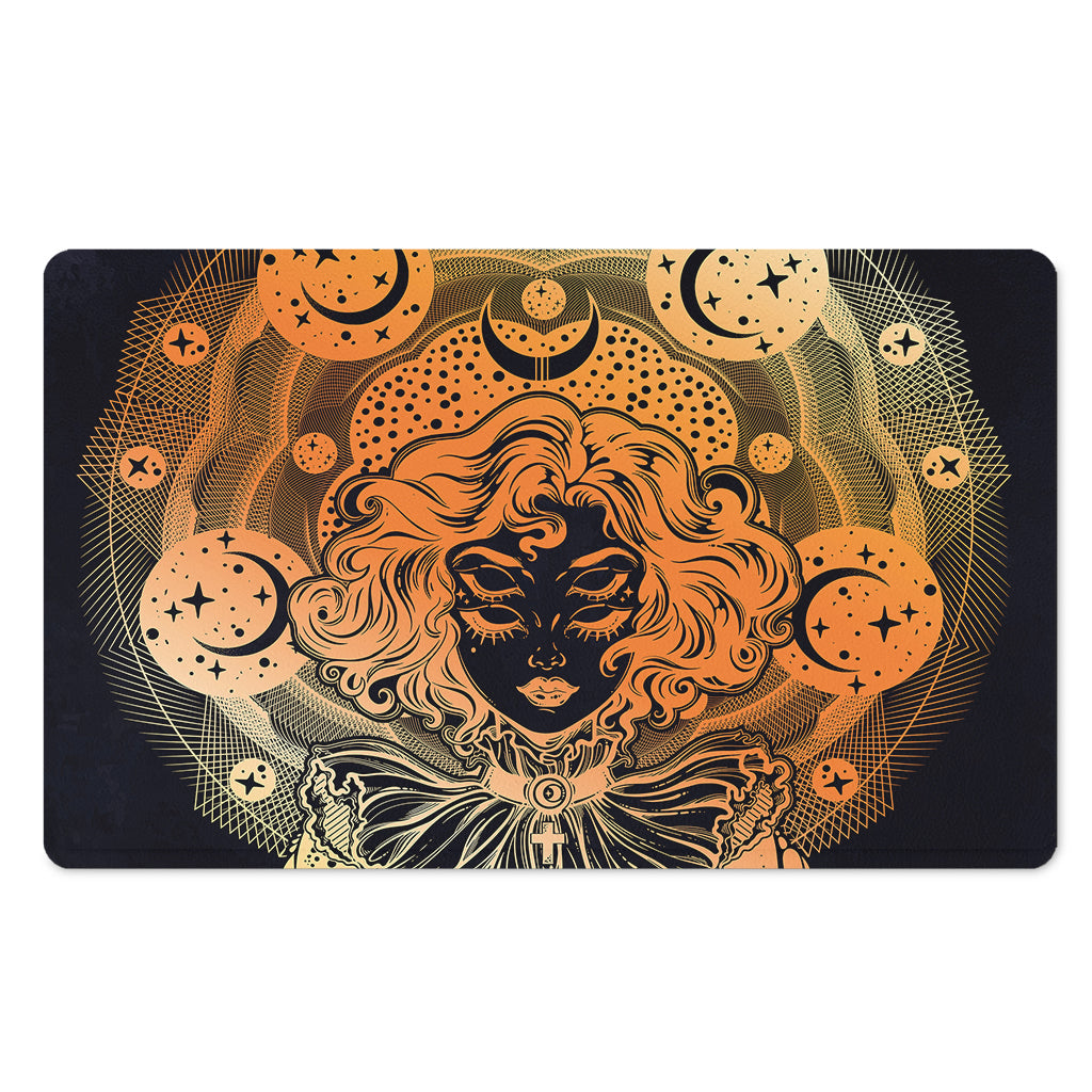 Wiccan Girl And Magical Moon Print Polyester Doormat