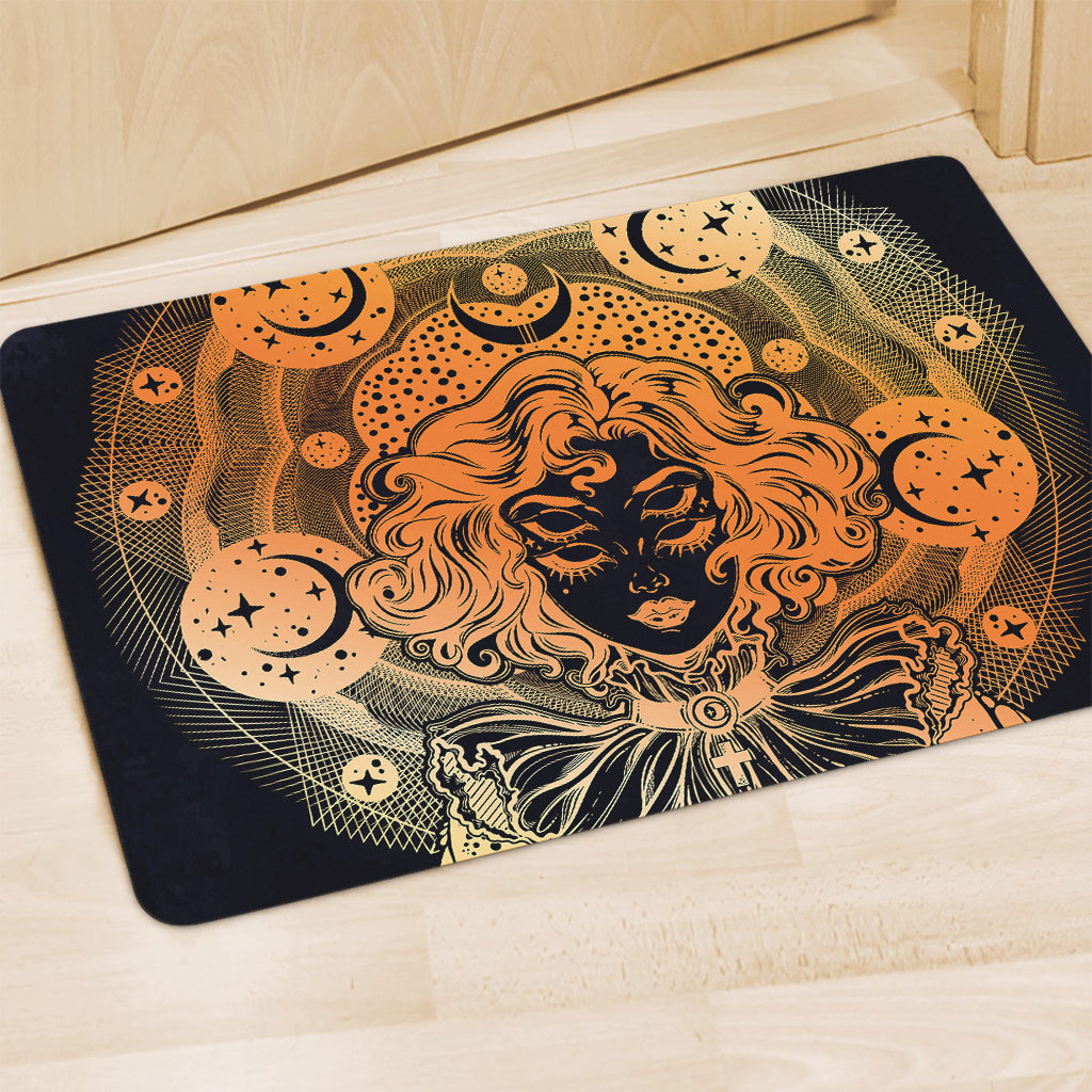 Wiccan Girl And Magical Moon Print Polyester Doormat