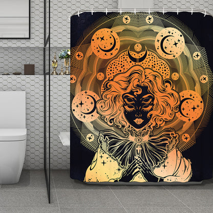 Wiccan Girl And Magical Moon Print Polyester Shower Curtain