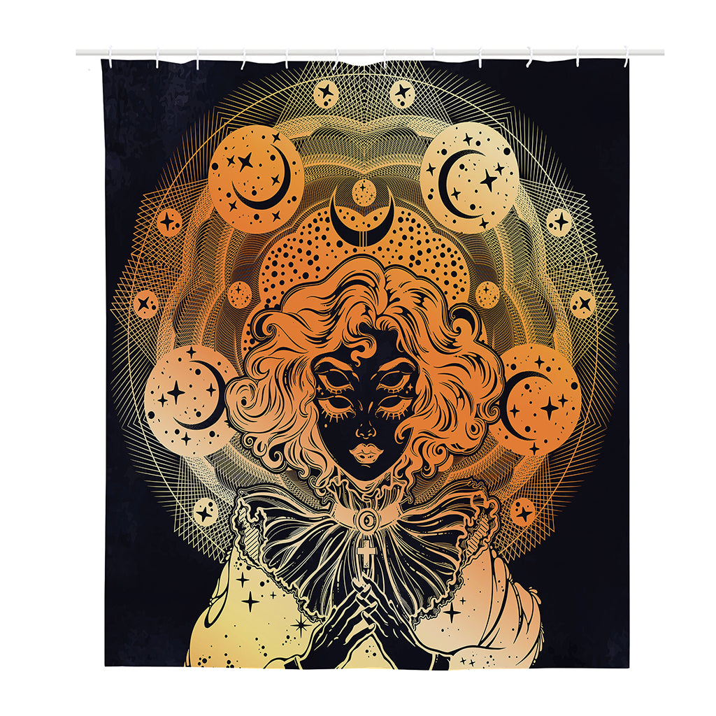 Wiccan Girl And Magical Moon Print Polyester Shower Curtain
