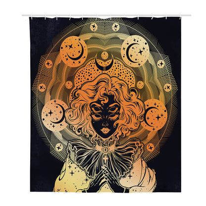 Wiccan Girl And Magical Moon Print Polyester Shower Curtain