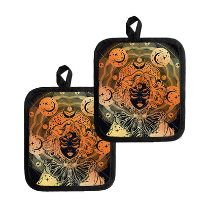 Wiccan Girl And Magical Moon Print Pot Holders