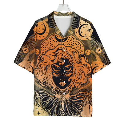 Wiccan Girl And Magical Moon Print Rayon Hawaiian Shirt