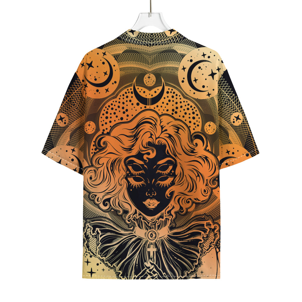Wiccan Girl And Magical Moon Print Rayon Hawaiian Shirt