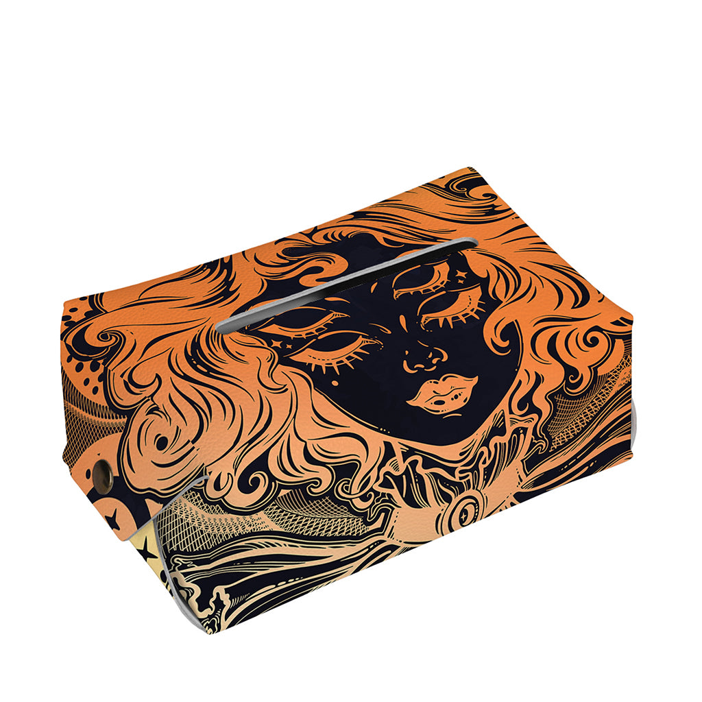 Wiccan Girl And Magical Moon Print Rectangle Tissue Box Cover