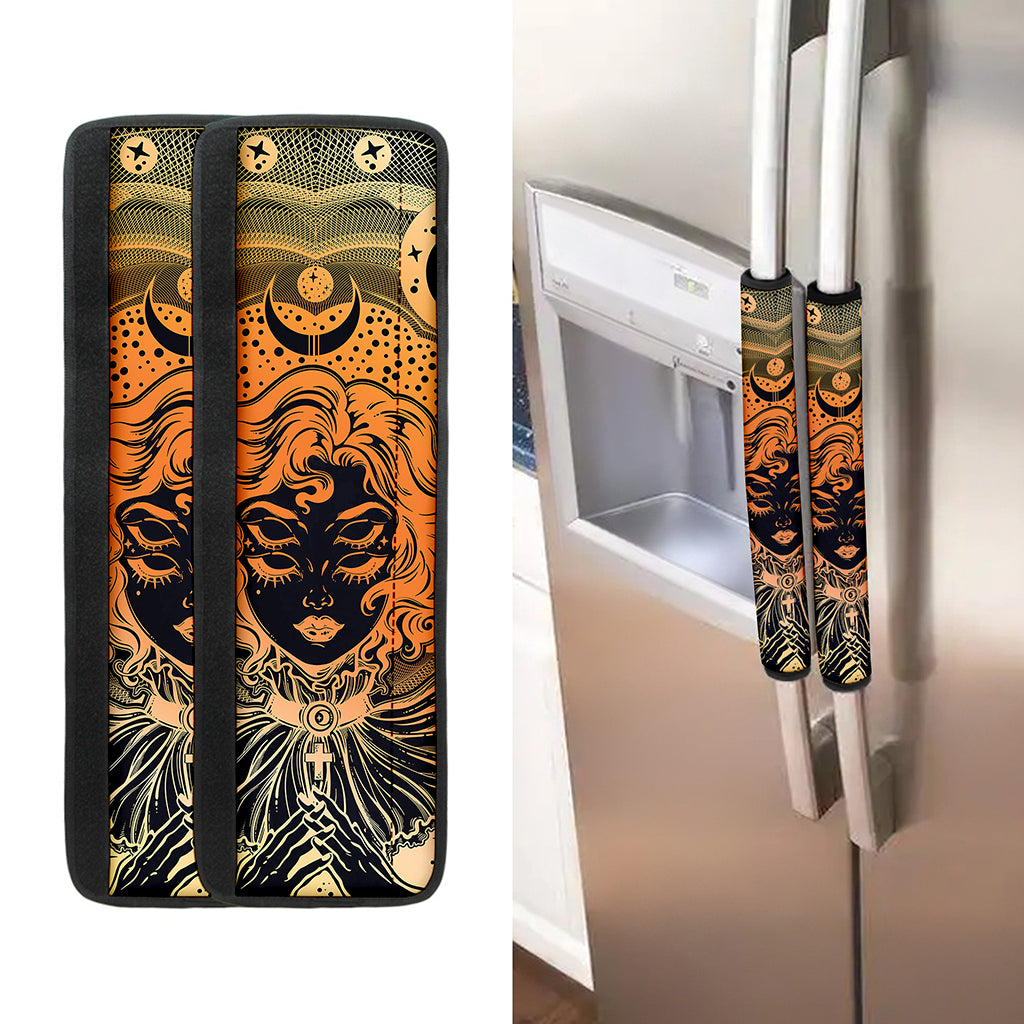 Wiccan Girl And Magical Moon Print Refrigerator Handle Covers