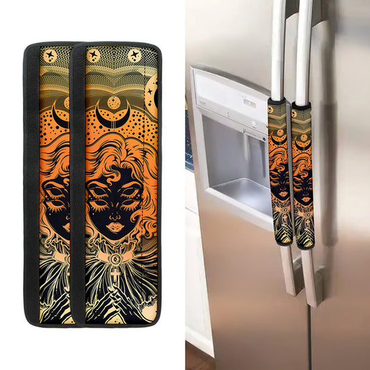 Wiccan Girl And Magical Moon Print Refrigerator Handle Covers