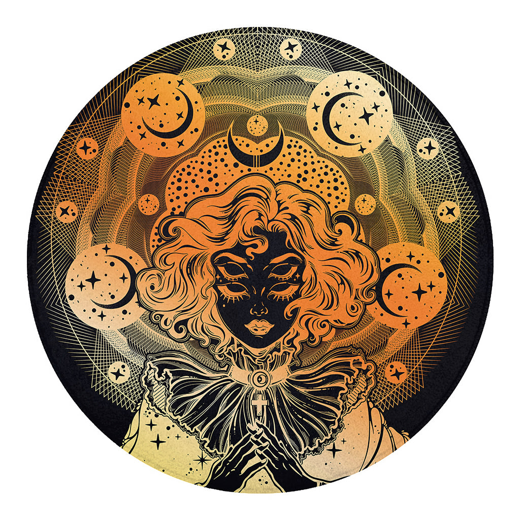 Wiccan Girl And Magical Moon Print Round Blanket