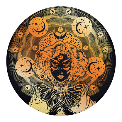 Wiccan Girl And Magical Moon Print Round Blanket