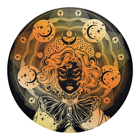 Wiccan Girl And Magical Moon Print Round Blanket