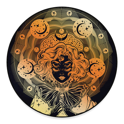 Wiccan Girl And Magical Moon Print Round Floor Mat