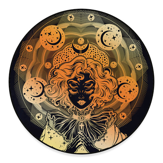 Wiccan Girl And Magical Moon Print Round Floor Mat