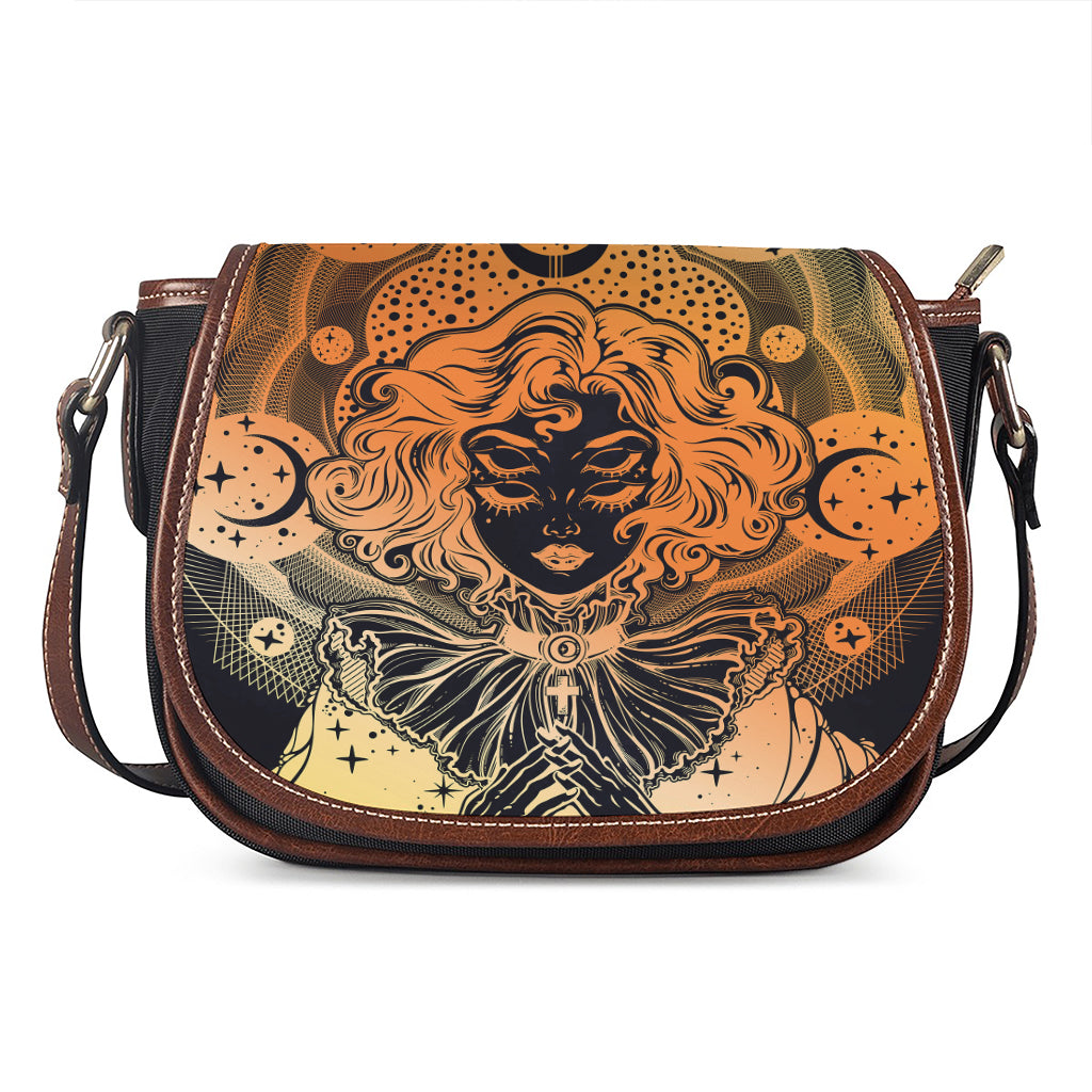 Wiccan Girl And Magical Moon Print Saddle Bag